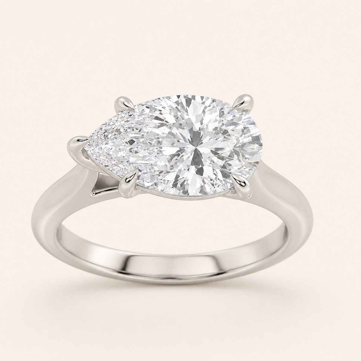 2.00 Ct Pear Cut Lab Grown Diamond East West Accented Ring