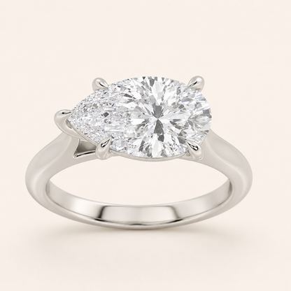 2.00 Ct Pear Cut Lab Grown Diamond East West Accented Ring