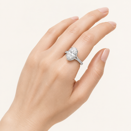 7.00 Ct Oval Cut Lab Grown Diamond Bold Statement Accented Side Stone Ring