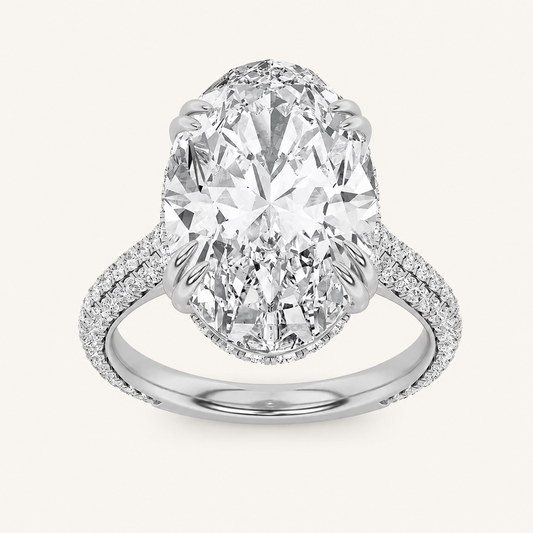 7.00 Ct Oval Cut Lab Grown Diamond Bold Statement Accented Side Stone Ring