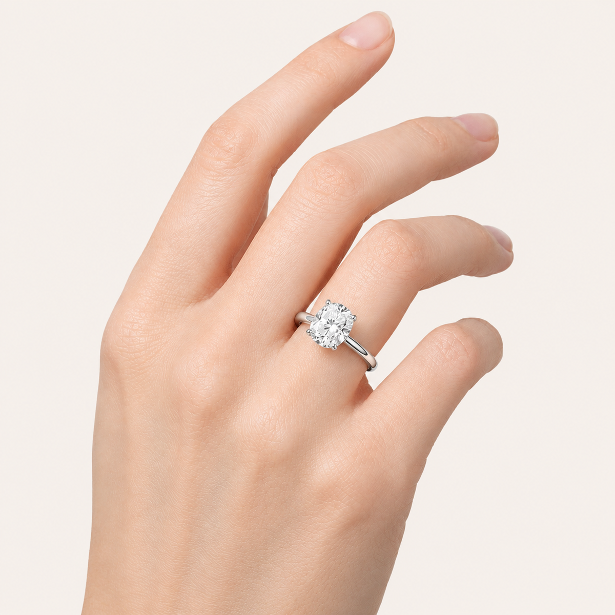 2CT Elongated Cushion Cut Lab Grown Diamond Classic Shank Solitaire Engagement Ring