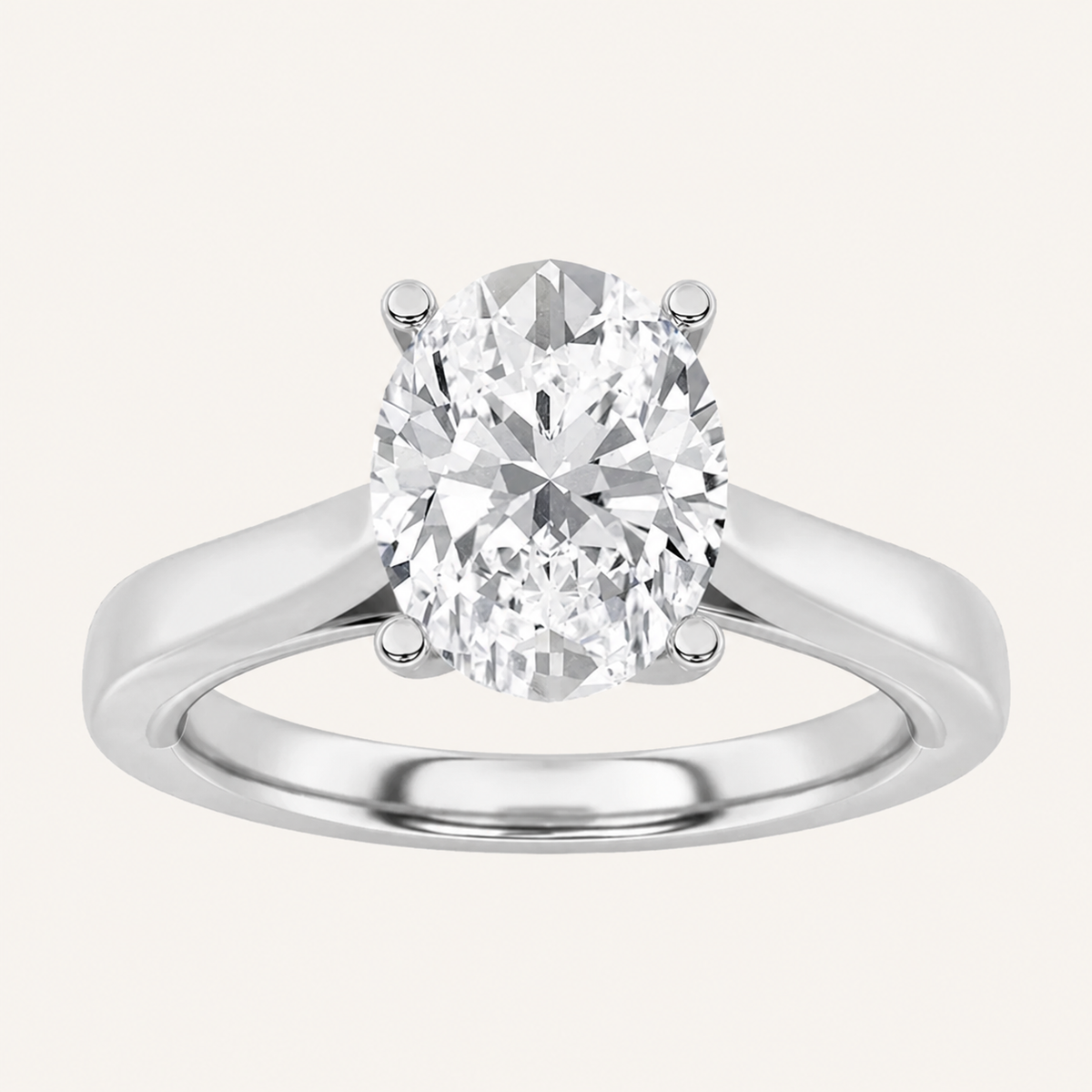 2CT Oval Cut Lab Grown Diamond Classic Shank Solitaire Engagement Ring