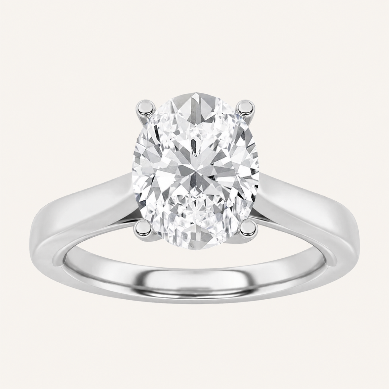 2CT Oval Cut Lab Grown Diamond Classic Shank Solitaire Engagement Ring