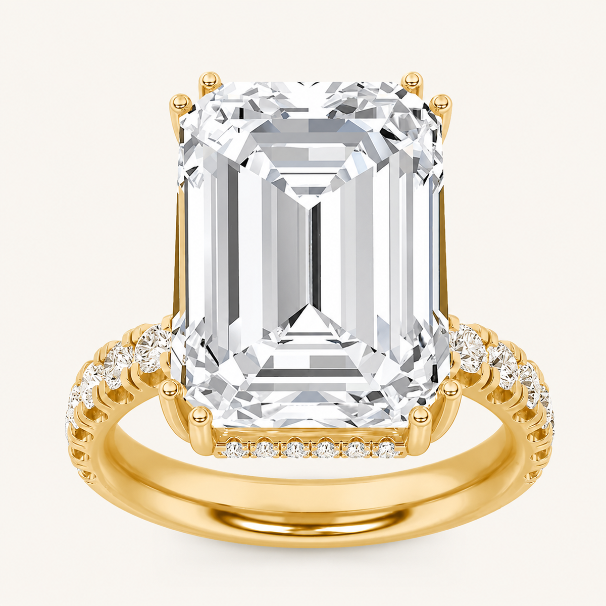 10.25 CT Emerald Cut Lab Grown Diamond Bold Statement Accented Ring