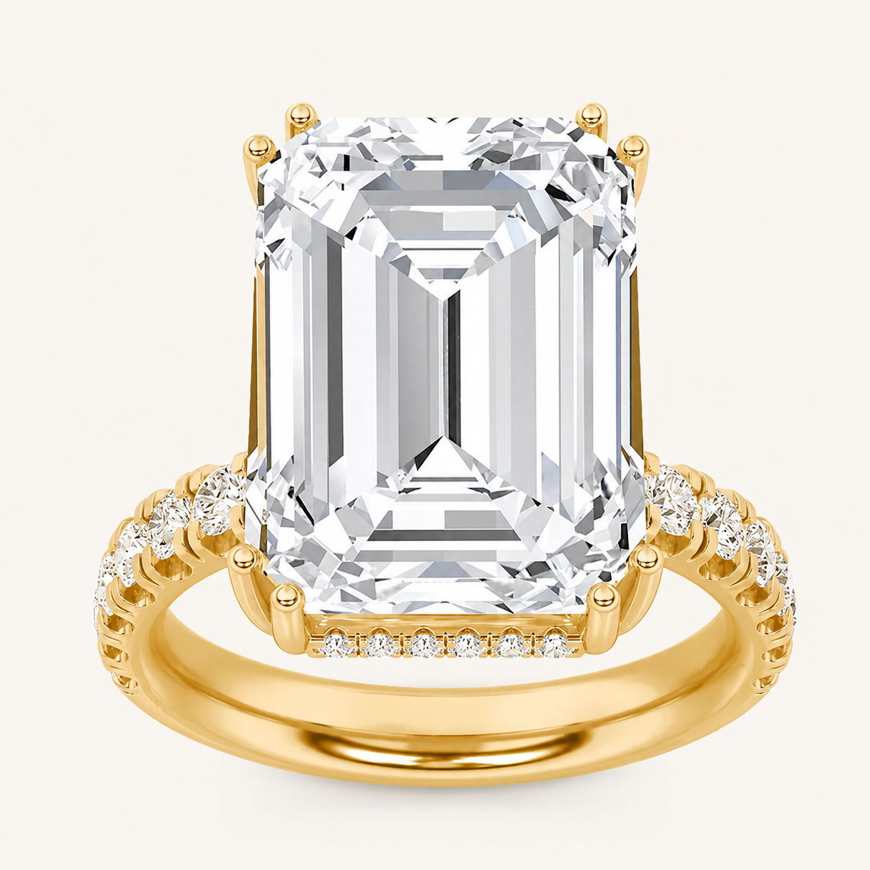 10.25 CT Emerald Cut Lab Grown Diamond Bold Statement Accented Ring