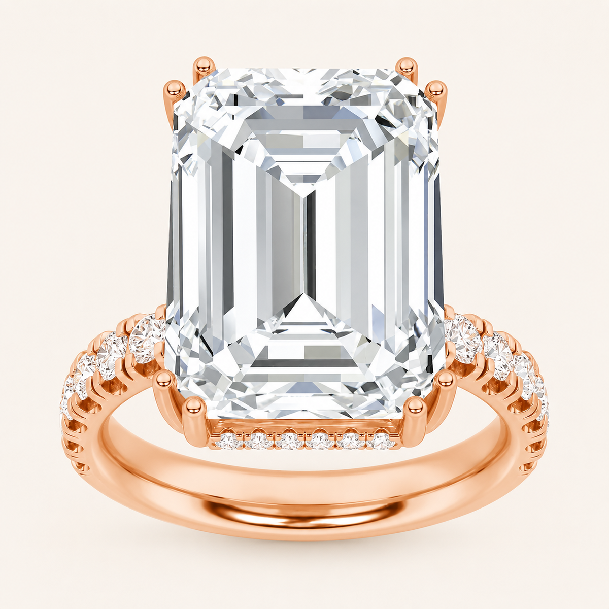 10.25 CT Emerald Cut Lab Grown Diamond Bold Statement Accented Ring