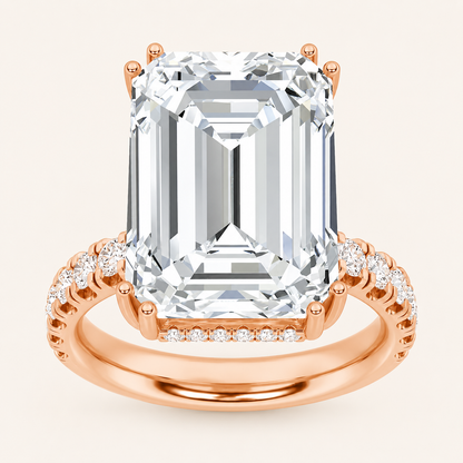10.25 CT Emerald Cut Lab Grown Diamond Bold Statement Accented Ring