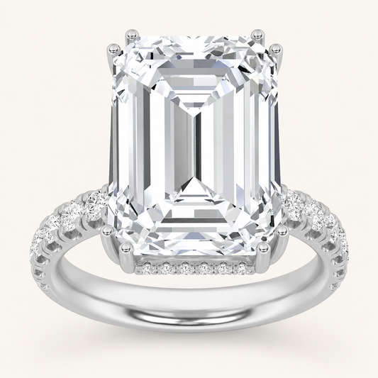 10.25 CT Emerald Cut Lab Grown Diamond Bold Statement Accented Ring