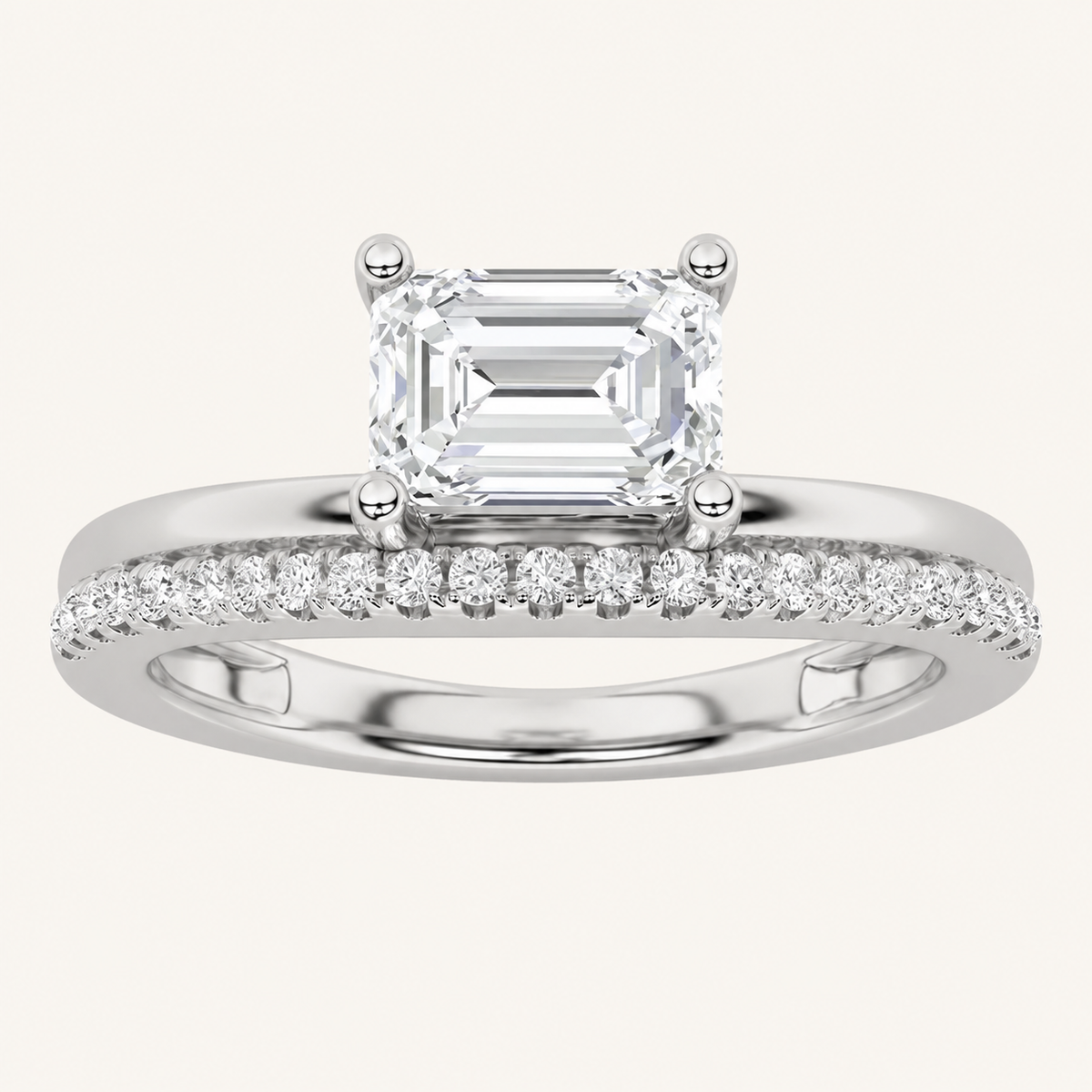 1.5CT Emerald Cut Lab Grown Diamond East West Accented Solitaire Ring