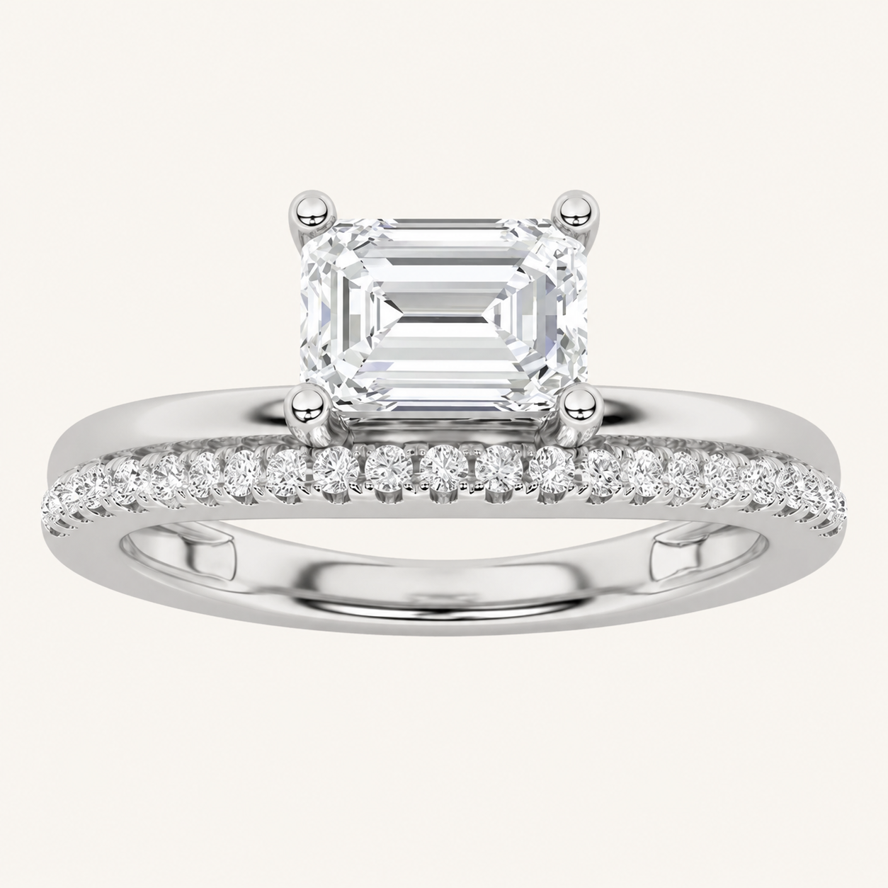 1.5CT Emerald Cut Lab Grown Diamond East West Accented Solitaire Ring