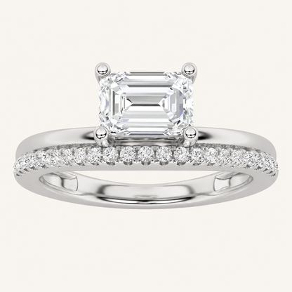 1.5CT Emerald Cut Lab Grown Diamond East West Accented Solitaire Ring