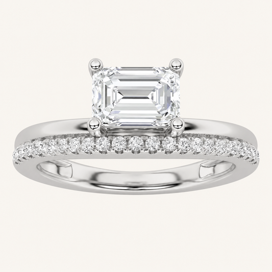 1.5CT Emerald Cut Lab Grown Diamond East West Accented Solitaire Ring