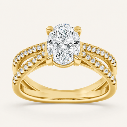 2CT Oval Cut Lab Grown Diamond Cross Shank Accented Side Stone Solitaire Ring
