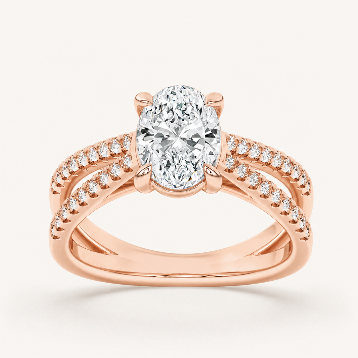 2CT Oval Cut Lab Grown Diamond Cross Shank Accented Side Stone Solitaire Ring