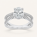 2CT Oval Cut Lab Grown Diamond Cross Shank Accented Side Stone Solitaire Ring