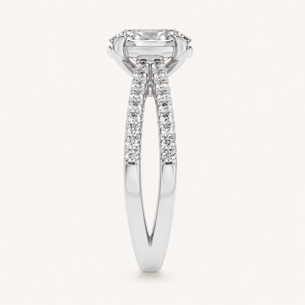 2CT Oval Cut Lab Grown Diamond Cross Shank Accented Side Stone Solitaire Ring