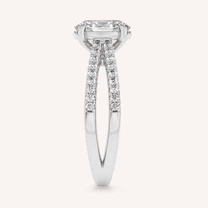 2CT Oval Cut Lab Grown Diamond Cross Shank Accented Side Stone Solitaire Ring