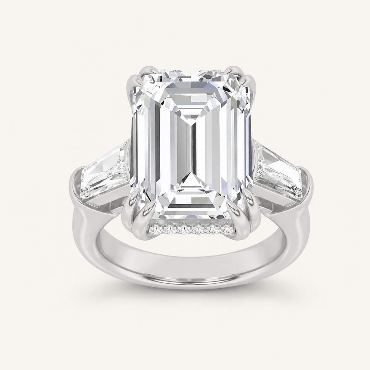 9.00 CT Emerald Cut Lab Grown Diamond Bold Statement Accented Ring