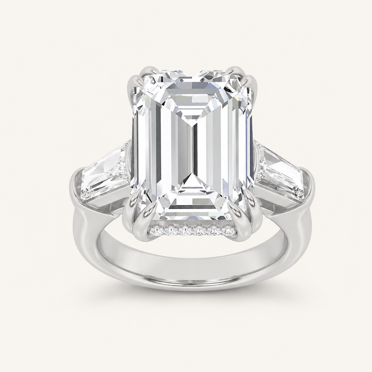 9.00 CT Emerald Cut Lab Grown Diamond Bold Statement Accented Ring