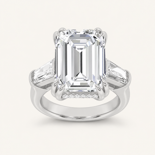 9.00 CT Emerald Cut Lab Grown Diamond Bold Statement Accented Ring