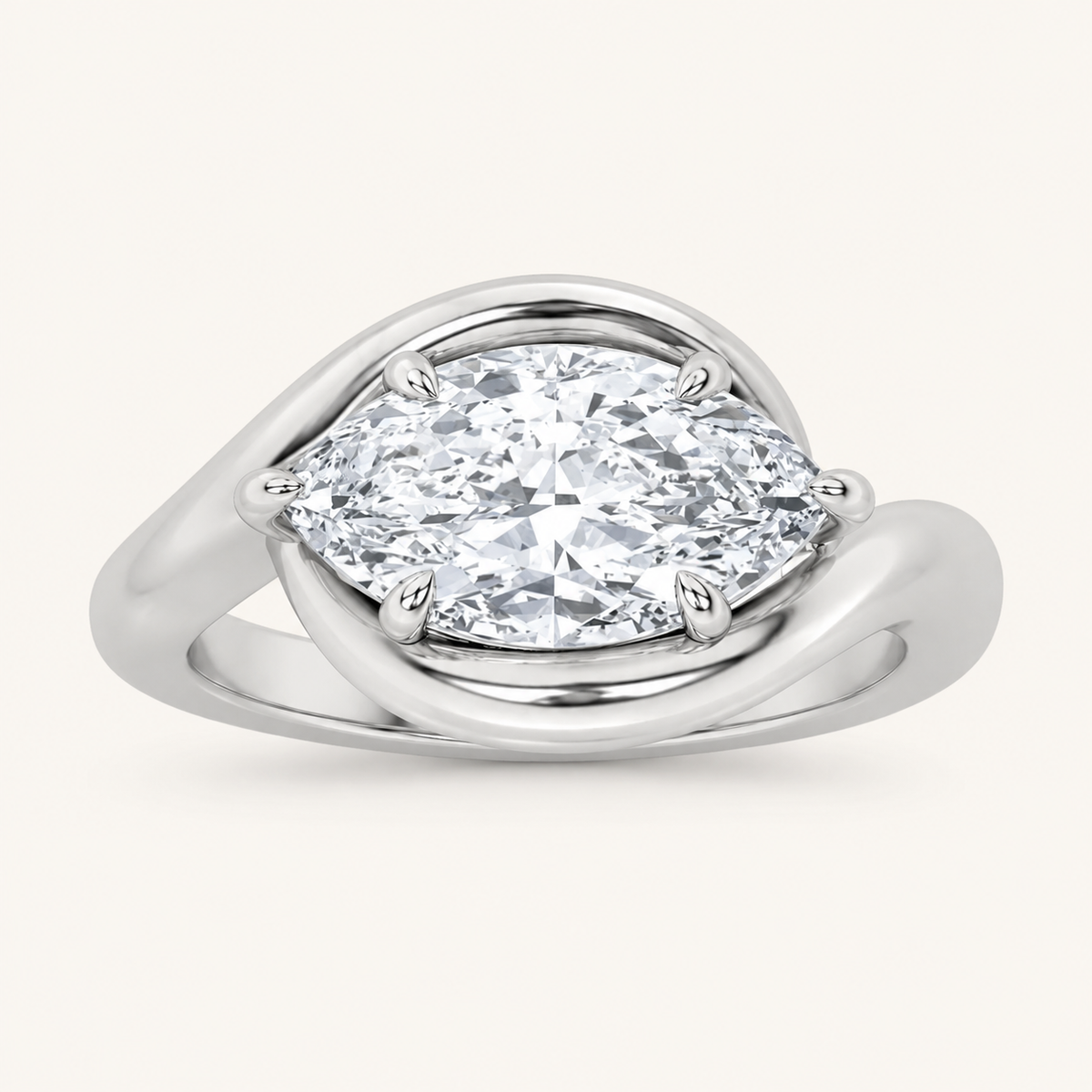 2CT Marquise Cut Lab Grown Diamond East West Solitaire Ring