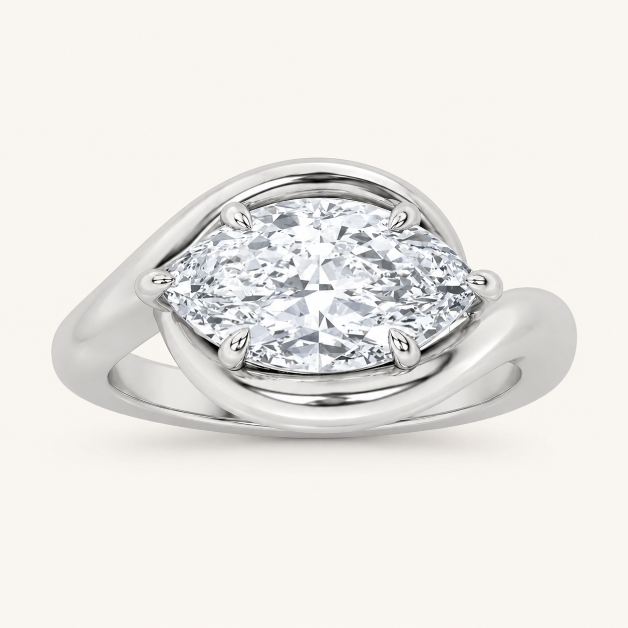 2CT Marquise Cut Lab Grown Diamond East West Solitaire Ring