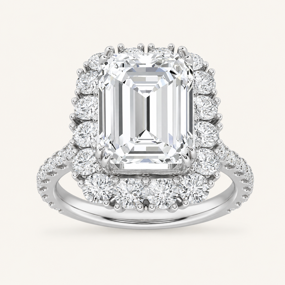 7.25 CT Emerald Cut Lab Grown Diamond Bold Statement Accented Ring