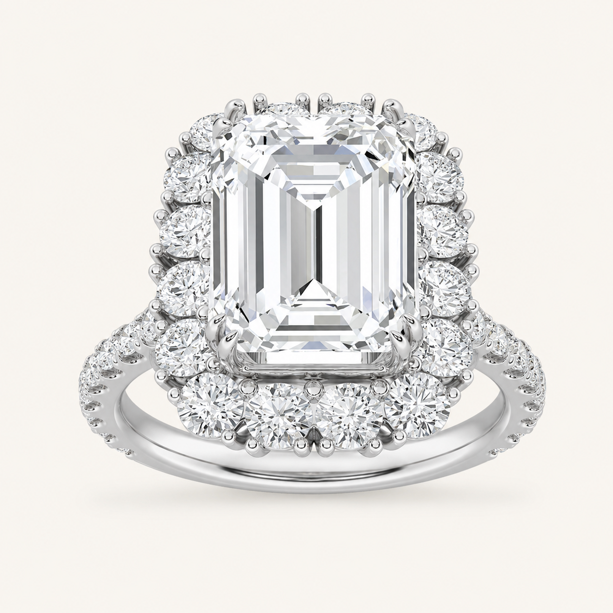 7.25 CT Emerald Cut Lab Grown Diamond Bold Statement Accented Ring