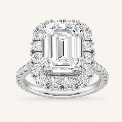 7.25 CT Emerald Cut Lab Grown Diamond Bold Statement Accented Ring