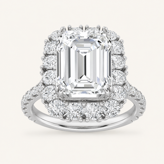 7.25 CT Emerald Cut Lab Grown Diamond Bold Statement Accented Ring