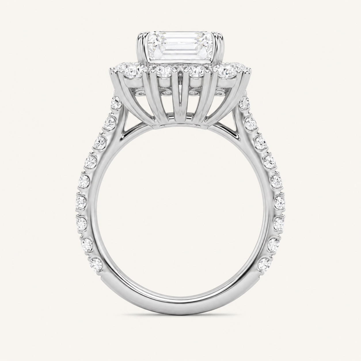 7.25 CT Emerald Cut Lab Grown Diamond Bold Statement Accented Ring