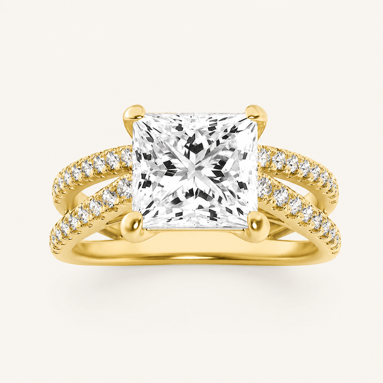 2.00 CT Princess Cut Lab Grown Diamond Cross Shank Accented Side Stone Solitaire Ring