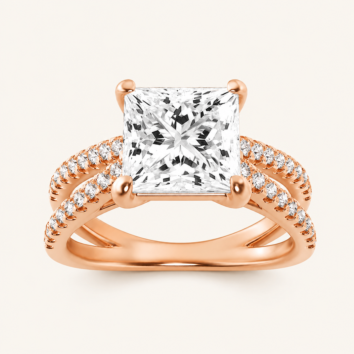 2.00 CT Princess Cut Lab Grown Diamond Cross Shank Accented Side Stone Solitaire Ring