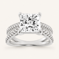 2.00 CT Princess Cut Lab Grown Diamond Cross Shank Accented Side Stone Solitaire Ring