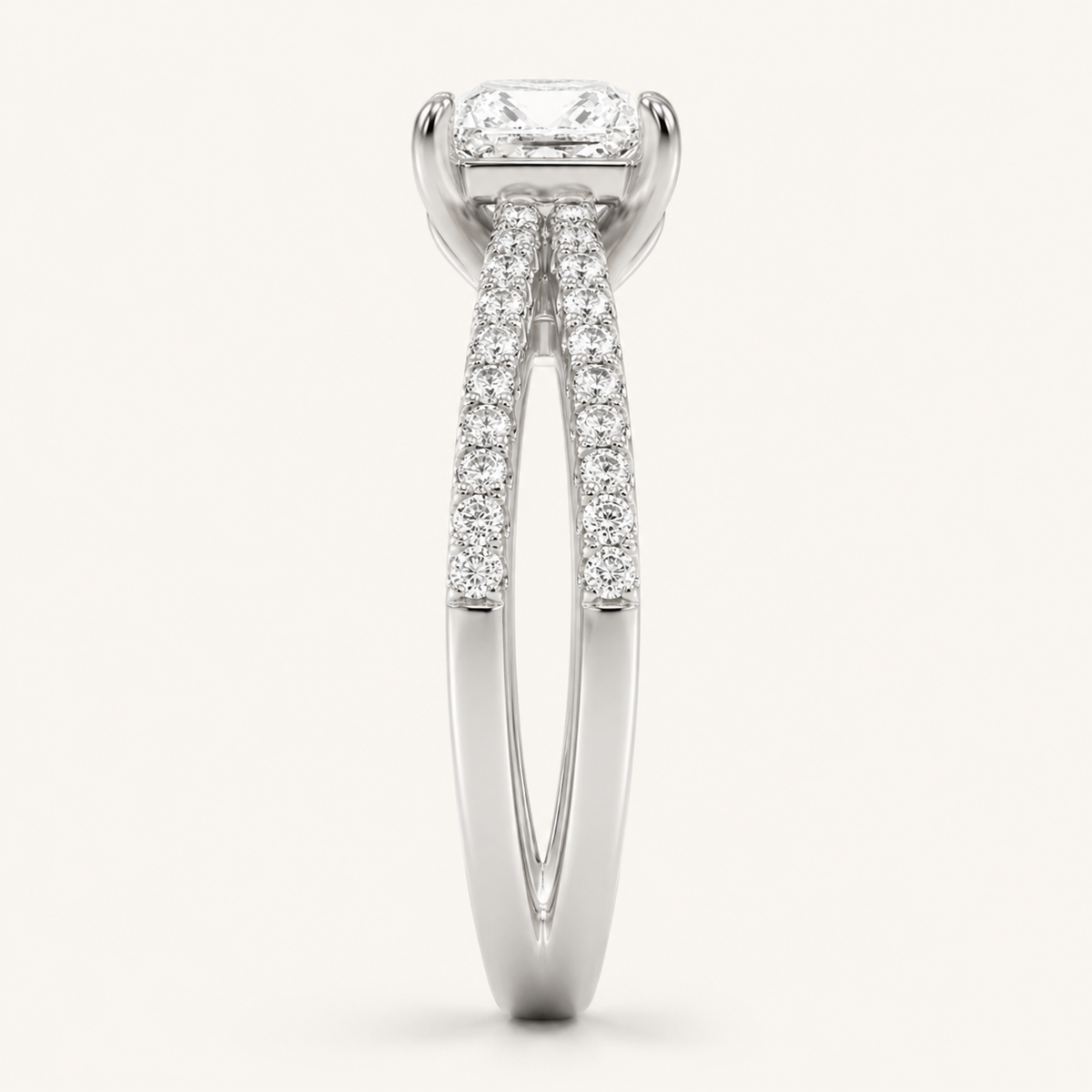2.00 CT Princess Cut Lab Grown Diamond Cross Shank Accented Side Stone Solitaire Ring