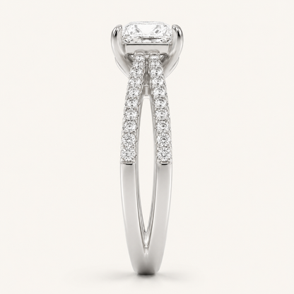 2.00 CT Princess Cut Lab Grown Diamond Cross Shank Accented Side Stone Solitaire Ring