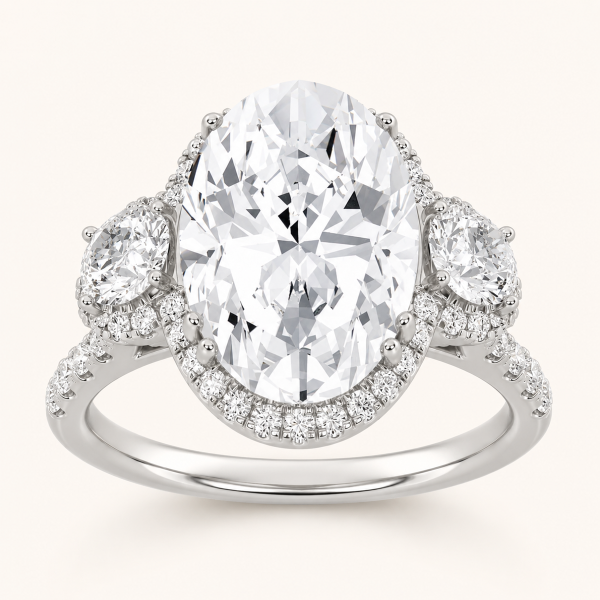 7.5 CT Oval Cut Lab Grown Diamond Bold Statement Accented Ring