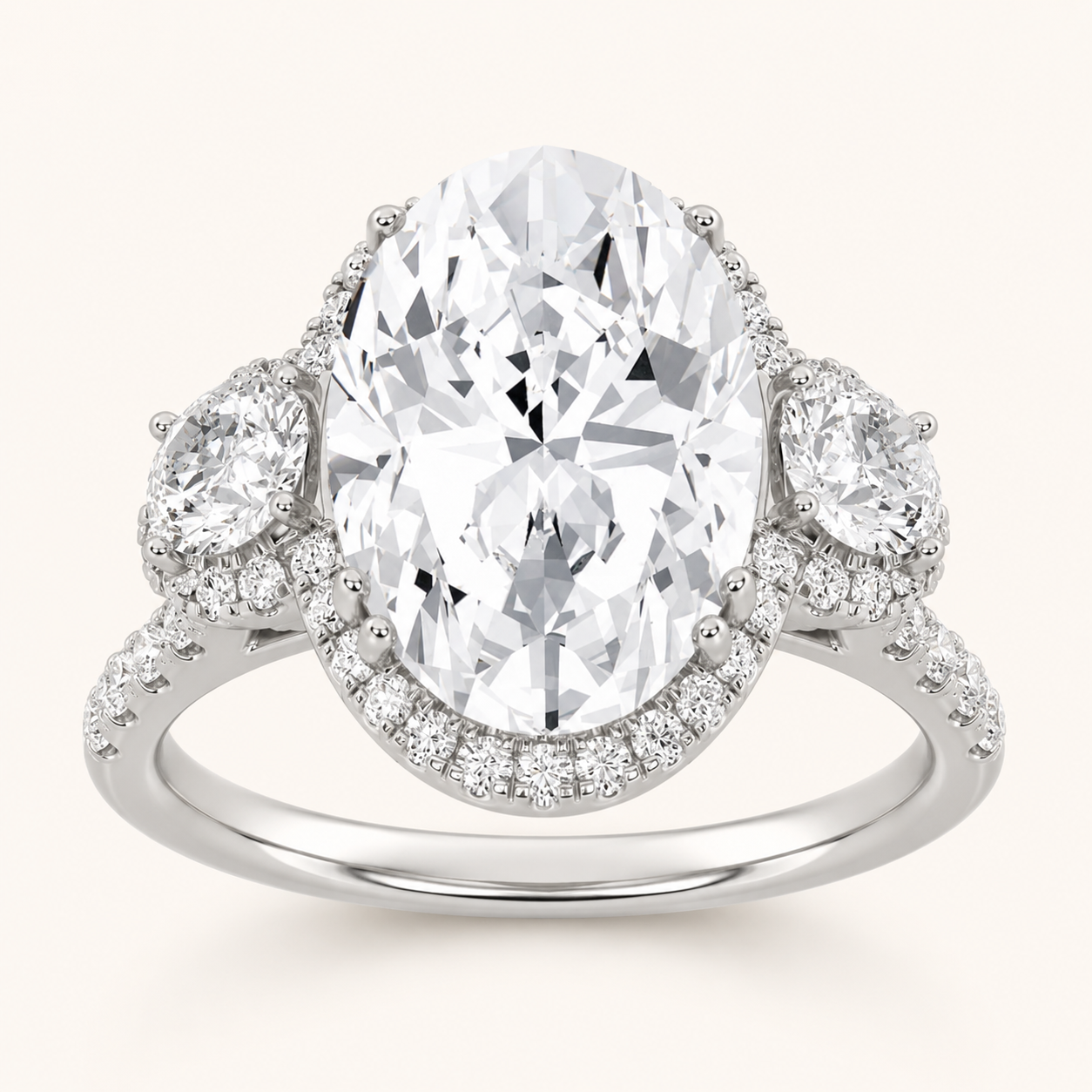 7.5 CT Oval Cut Lab Grown Diamond Bold Statement Accented Ring