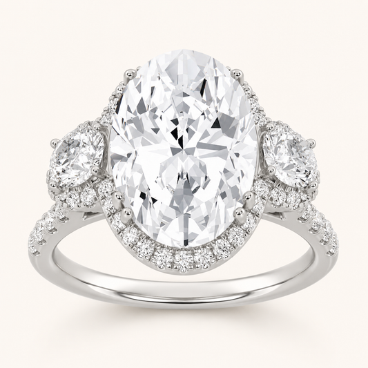 7.5 CT Oval Cut Lab Grown Diamond Bold Statement Accented Ring