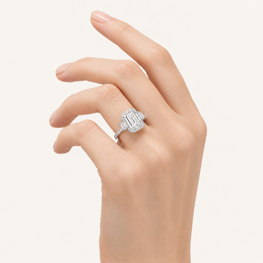 7.00 Ct Emerald Cut Lab Grown Diamond Bold Accented Engagement Ring