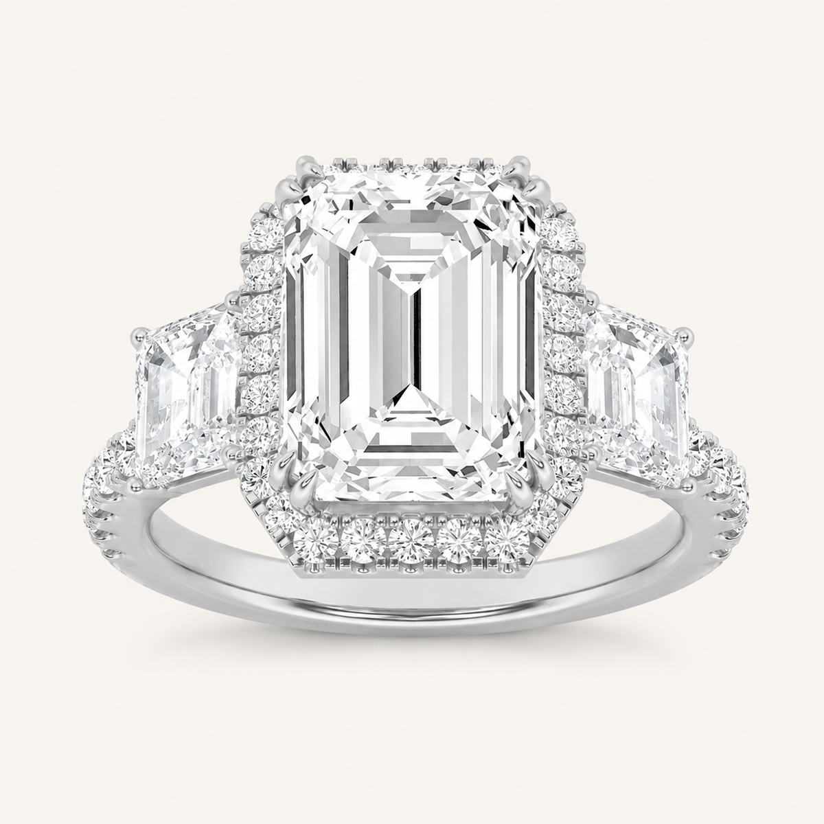 7.00 Ct Emerald Cut Lab Grown Diamond Bold Accented Engagement Ring