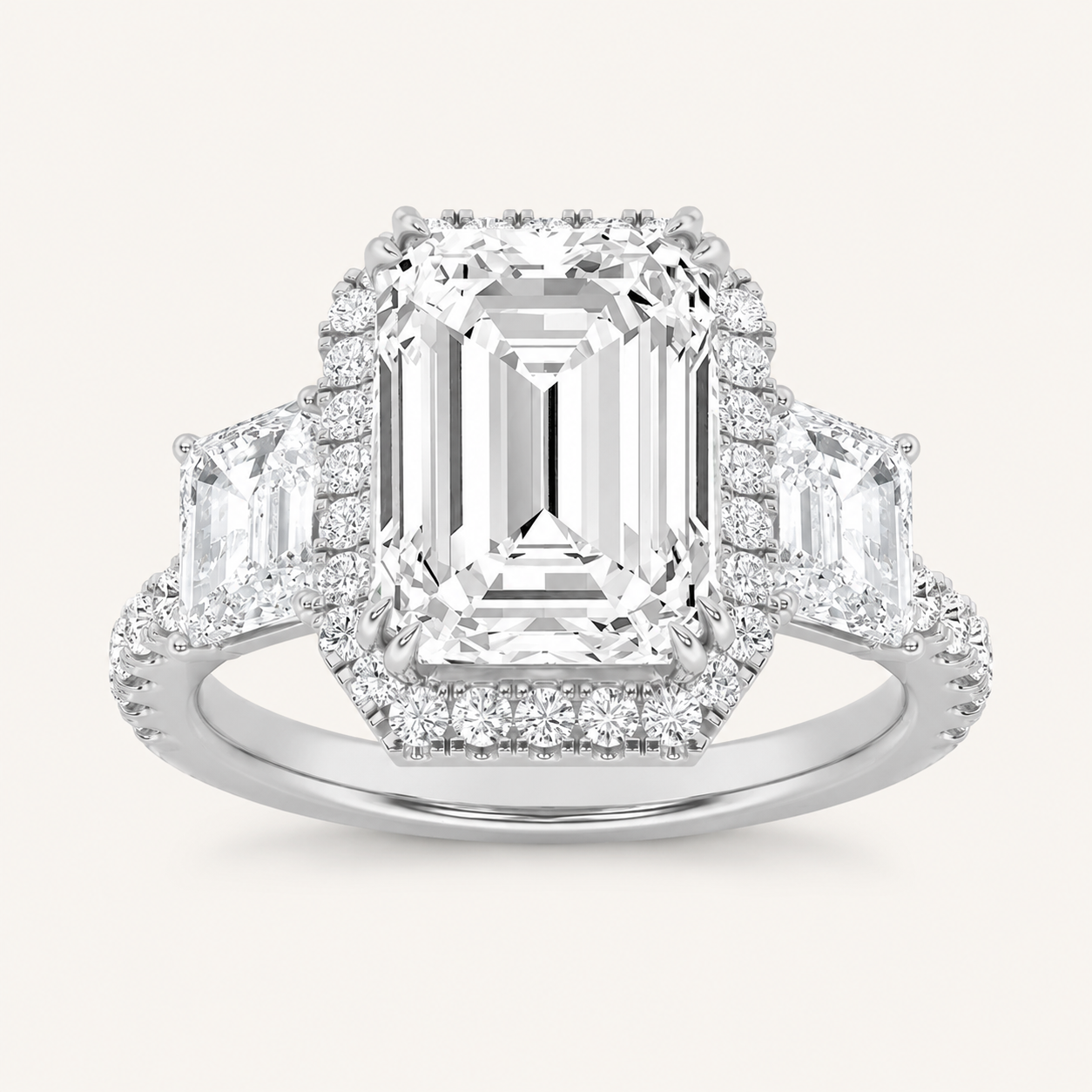 7.00 Ct Emerald Cut Lab Grown Diamond Bold Accented Engagement Ring