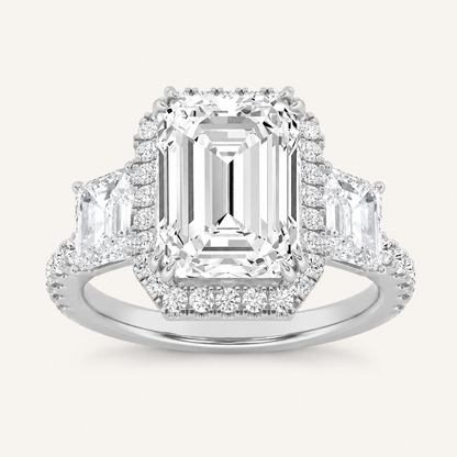 7.00 Ct Emerald Cut Lab Grown Diamond Bold Accented Engagement Ring