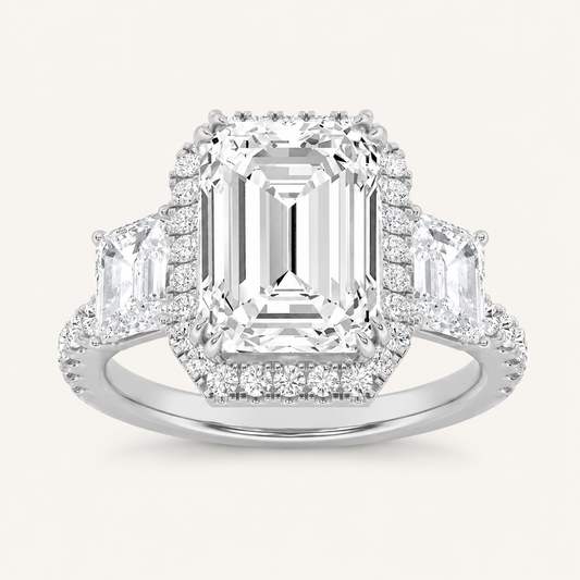 7.00 Ct Emerald Cut Lab Grown Diamond Bold Accented Engagement Ring