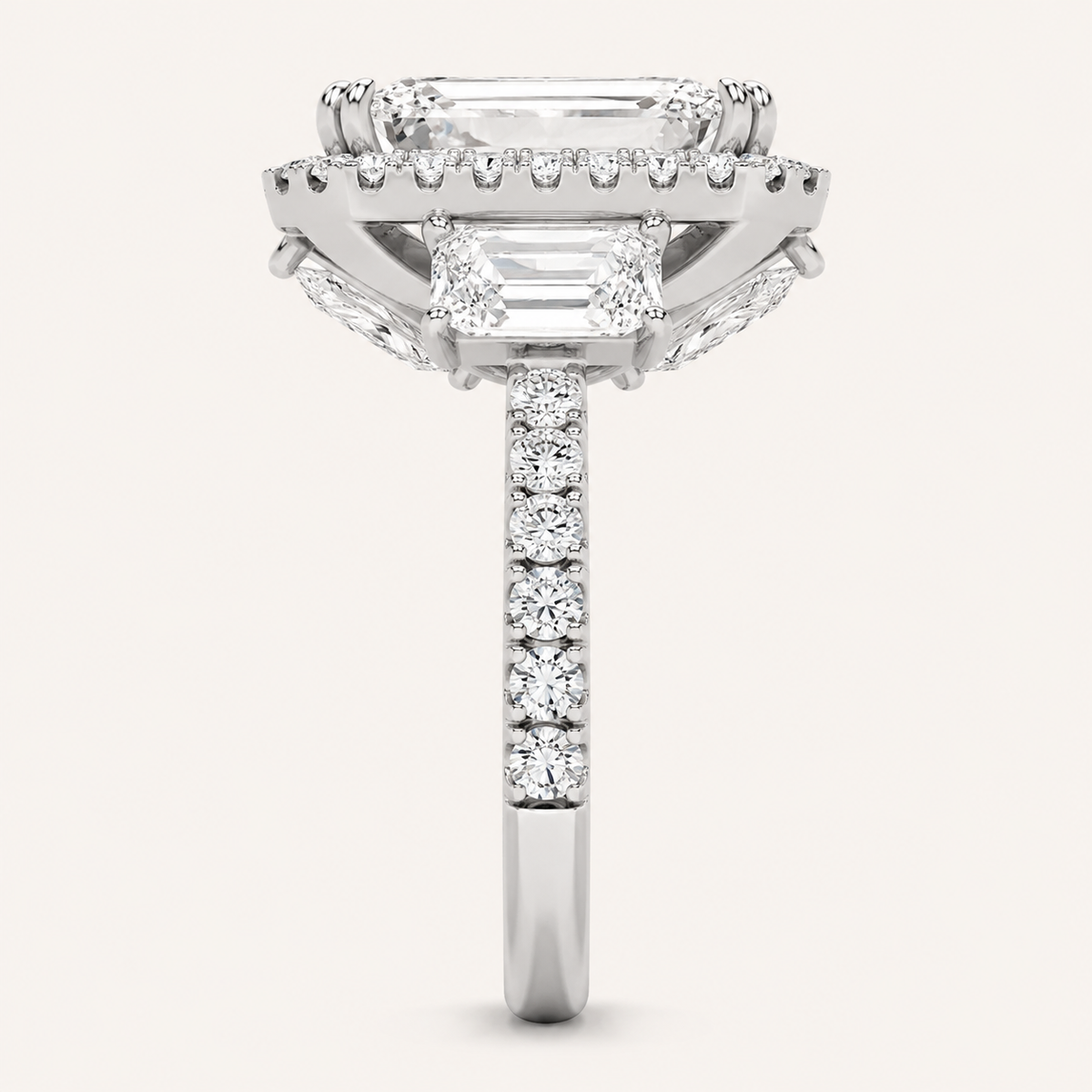 7.00 Ct Emerald Cut Lab Grown Diamond Bold Accented Engagement Ring