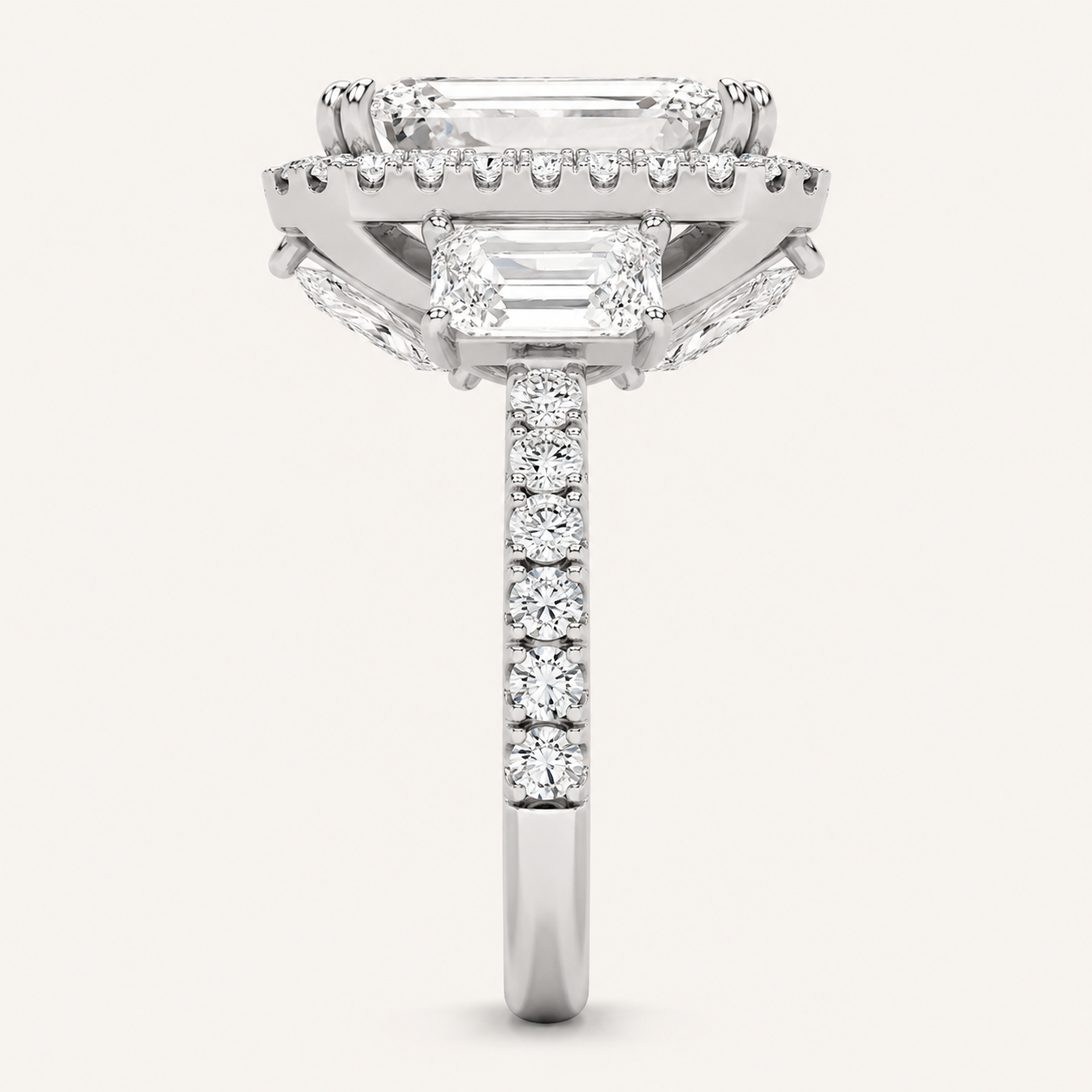 7.00 Ct Emerald Cut Lab Grown Diamond Bold Accented Engagement Ring