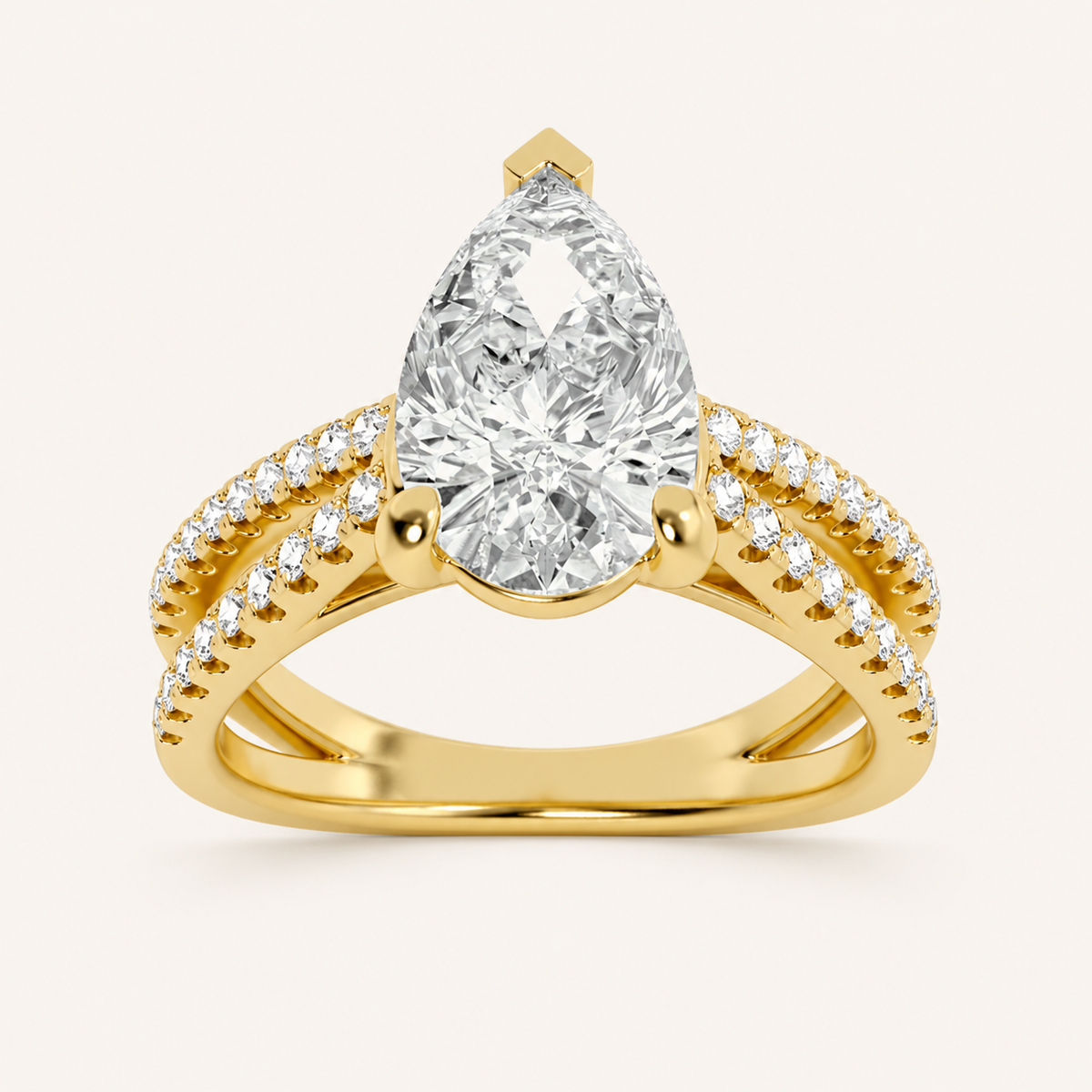 2.00 CT Pear Cut Lab Grown Diamond Cross Shank Accented Engagement Ring
