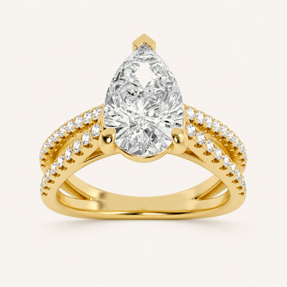 2.00 CT Pear Cut Lab Grown Diamond Cross Shank Accented Engagement Ring
