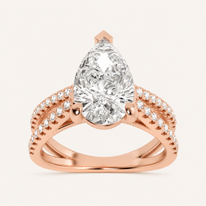 2.00 CT Pear Cut Lab Grown Diamond Cross Shank Accented Engagement Ring