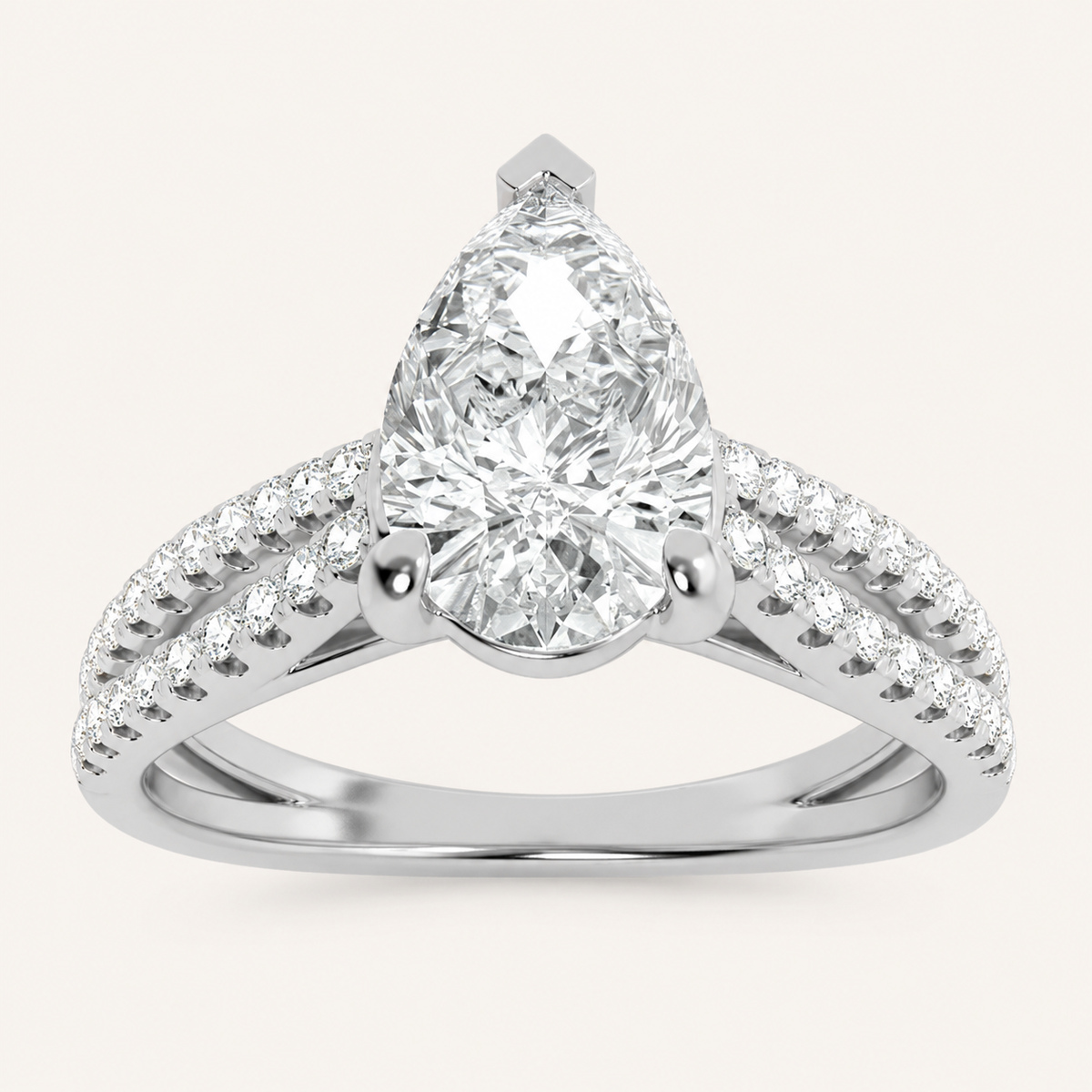 2.00 CT Pear Cut Lab Grown Diamond Cross Shank Accented Engagement Ring